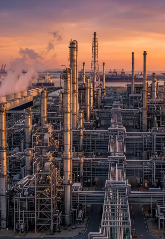 Petrochemical plant at sunset
